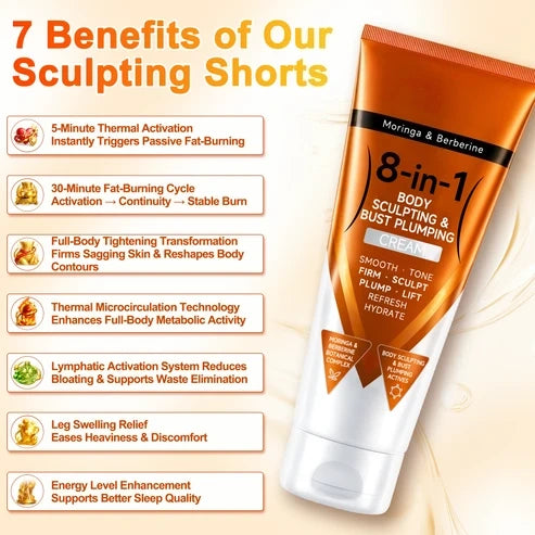 Moringa & Berberine 8-in-1 Body Sculpting & Bust Plumping Cream Smooth · Firm · Tone · Sculpt · Refresh · Hydrate · Plump · Lift