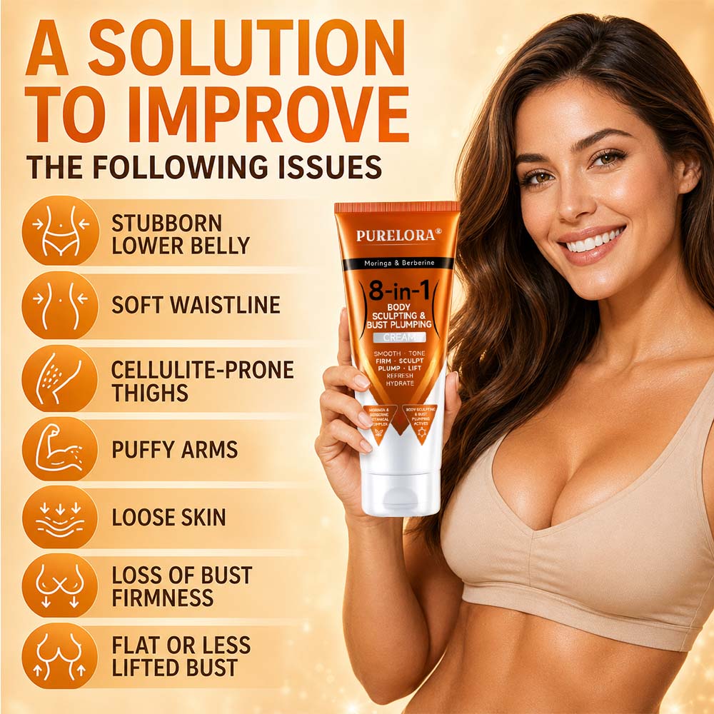 Moringa & Berberine 8-in-1 Body Sculpting & Bust Plumping Cream Smooth · Firm · Tone · Sculpt · Refresh · Hydrate · Plump · Lift