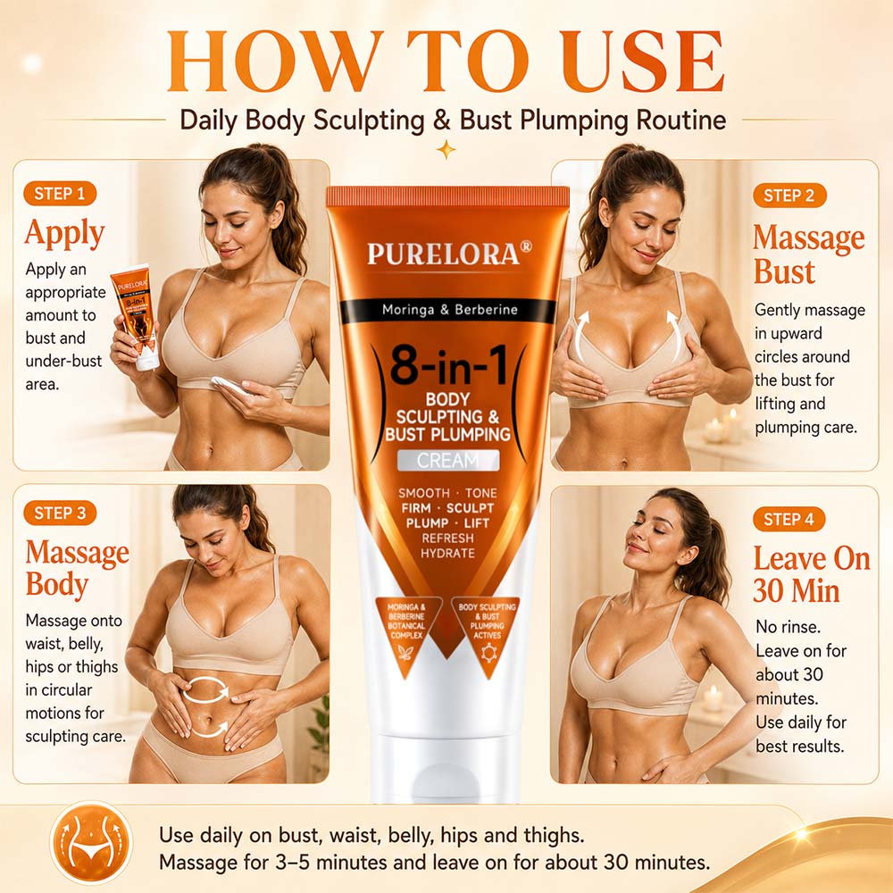 Moringa & Berberine 8-in-1 Body Sculpting & Bust Plumping Cream Smooth · Firm · Tone · Sculpt · Refresh · Hydrate · Plump · Lift